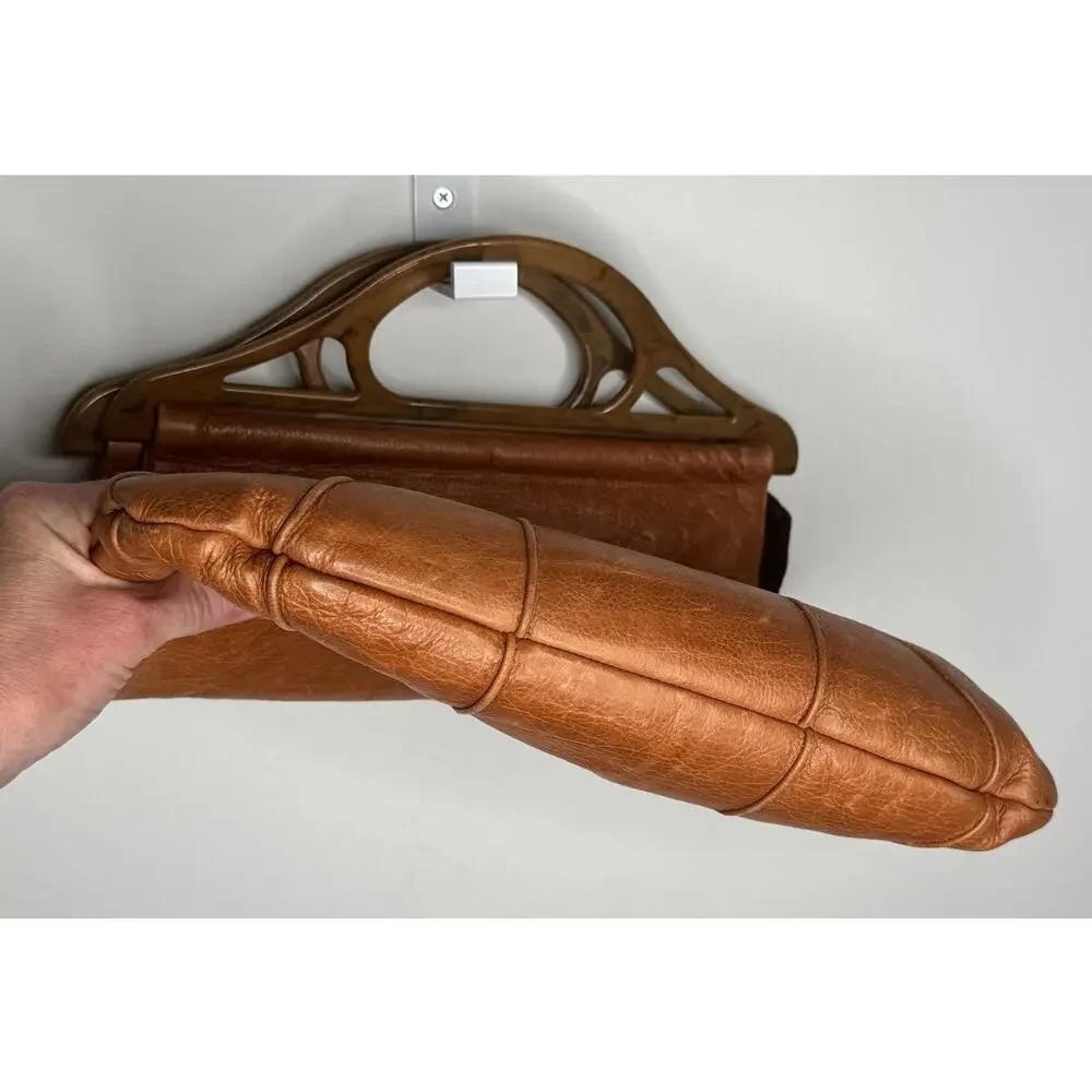 1990s Lilith NYC Acrylic Handle Leather Bag Cognac Brown Suede Purse